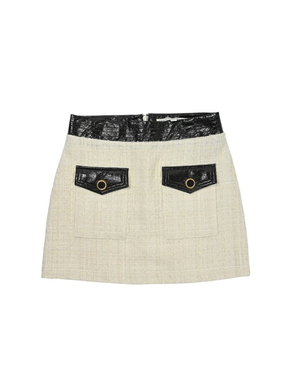 Veronica Beard Lucy Tweed Flap Pocket Skirt in Ivory